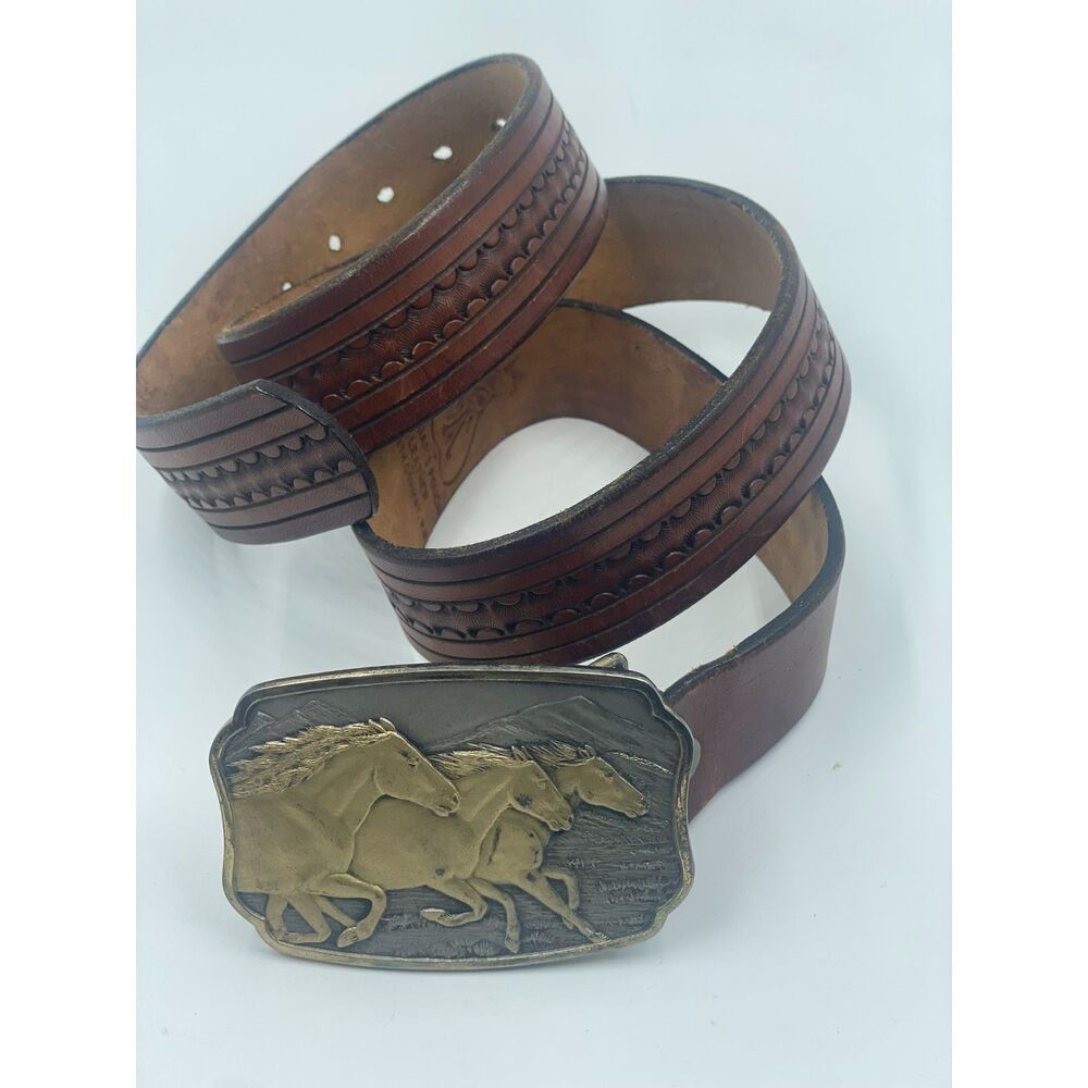 1987 Providence Mint Wild Mustang Silver 24K Gold Belt Buckle Set Ltd Ed #056